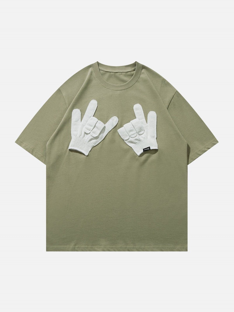 Noir  T Shirts Aelfric Eden Gloves Gestures Graphique Tee - OFR-0702375